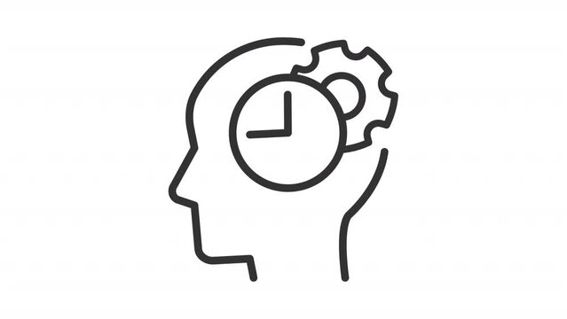 Animated cognition linear icon. Time for thinking process. Creative mindset. Brainstorming. Seamless loop HD video with alpha channel on transparent background. Outline motion graphic animation