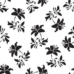 Black and white seamless floral pattern. Vector illustration image