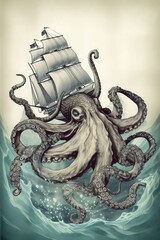 octopus and ship, generative AI