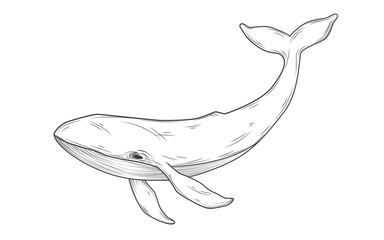 Whale sketch. Illustration on transparent background