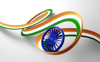 3d Flag Of India Country, 3d Waving Indian Ribbon Flag On White Background, 3d illustration