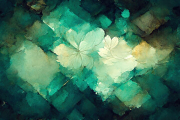 A beautiful abstract backdrop with a blend of green, emerald, malachite, and teal watercolor textures. Perfect for design. Generative AI.