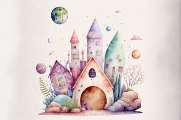  architectural building watercolor Generative AI