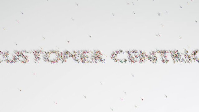 Group Of People Forming CUSTOMER CENTRIC Word Animation on a White Background.
