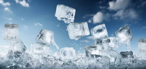 ice cubes in the air