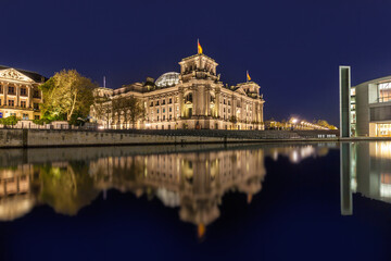 The german chancellery building in the government district in Berlin at night