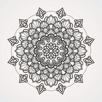 Ornamental mandala symmetrical circular flower shape. suitable for henna, tattoos, photos, coloring books. islam, hindu,Buddha, india, pakistan, chinese, arab