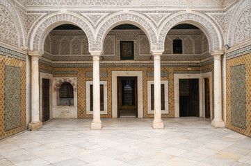 Fototapeta premium The impressive inner courtyard of Dar Lasram Palace, a well preserved mansion dated from 18th century. Tunisia