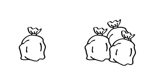 Dustbin, garbage bag and container. Rubbish can and plastic bag. Waste bin or or litterbin. Garbage can, trash can. Trash bin or dust bin symbol. For waste Recycling, plastic bag pile.