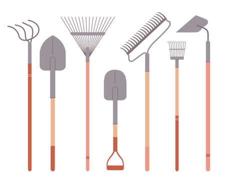 Gardening set tools vector illustrations isolated on white background.