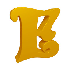 Golden alphabet letter e in 3d rendering