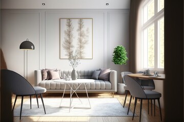 Fototapeta na wymiar aesthetic room with natural cosy light, interior design, Ai generated