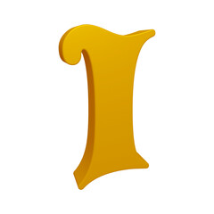 Golden alphabet letter i in 3d rendering