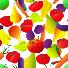 Vegetables and fruits. Colorful seamless pattern. Vector illustration.