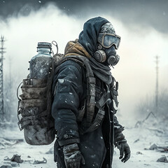 After apocalypse person in gasmask