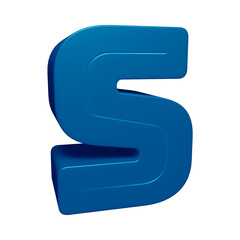 Blue alphabet letter s in 3d rendering for education concept