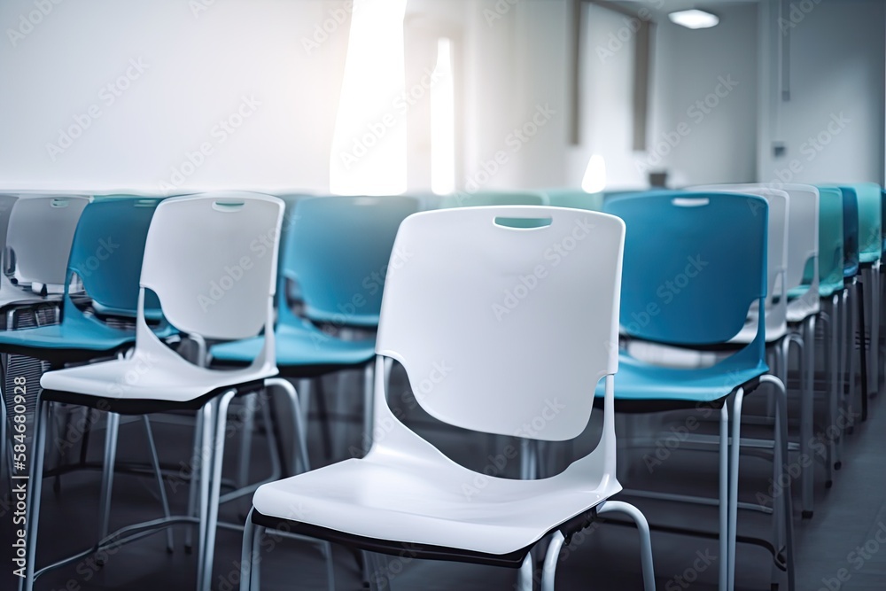 Wall mural chairs in an empty class room. Generative AI