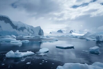 Icebergs in Antarctica and winter landscape. AI Generated