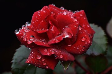 Red rose with dew drops close-up. AI Generated
