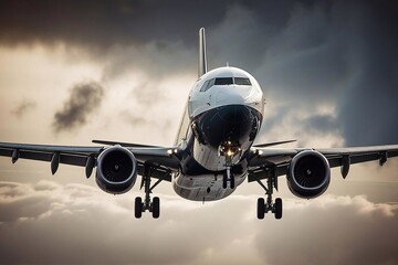 Fototapeta premium A beautiful plane flies in the sky. AI Generated