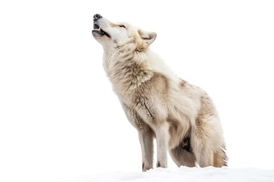 Arctic wolf howling in the cold, isolated on a white background. Generative AI