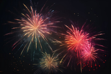 Fototapeta premium Beautiful fireworks in the night sky. AI Generated