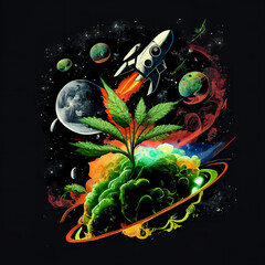 space travelers marijuana weed design Generative AI - obrazy, fototapety, plakaty