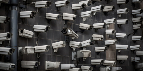 Lots of cctv security cameras monitoring a city. Generative ai
