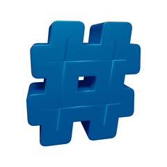 Blue hashtag symbol or icon design in 3d rendering