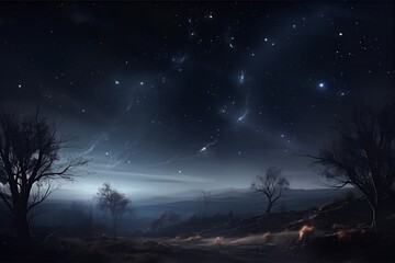night landscape with stars. AI Generated