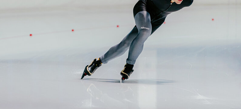 Male Speed Skater Athlete At Speed Skating Competition, Skin Suit K4speed And Skates Viking Silver, Sports Editorial Photo