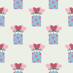 flowers vector candles jar with hearts seamless pattern
