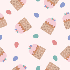 holiday vector easter cake with eggs seamless pattern