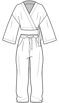 white kimono top and pants outfit clip art preview