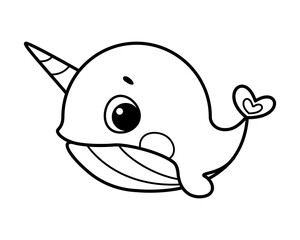 Doodle Whale Unicorn Coloring Page Cartoon Vector Illustration