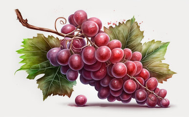 Obraz premium drawn red grape on white background watercolor fruit organic food illustrations Generative AI