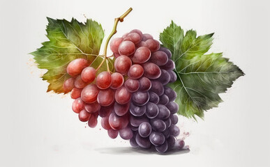 drawn red grape on white background watercolor fruit organic food illustrations Generative AI