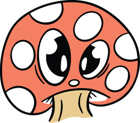 Cute Cartoon Toadstool Mushroom Cartoon Character Emoji Style Vector Illustration