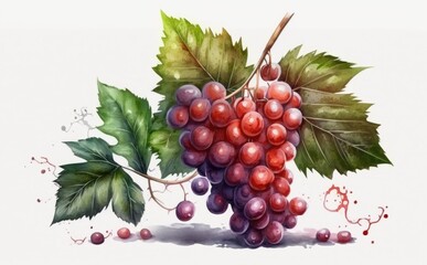 drawn red grape on white background watercolor fruit organic food illustrations Generative AI