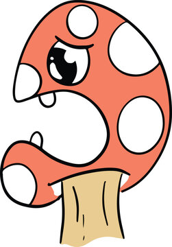 Cute Cartoon Toadstool Mushroom Cartoon Character Emoji Style Vector Illustration