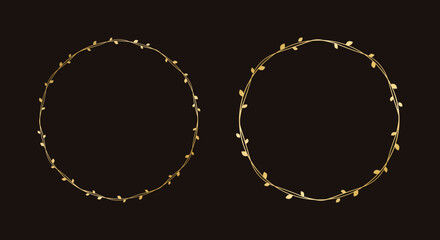 Round vine frame wedding elegant wreath set. Circle golden frame with botanical design. Vector isolated illustration.