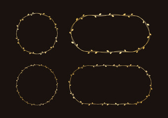 Gold vine frame wedding elegant wreath set. Golden frame with botanical design. Vector isolated illustration.