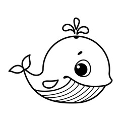 Doodle Whale Coloring Page Cartoon Vector Illustration