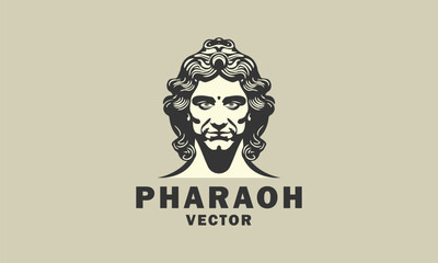Vector portrait of a male pharaoh with curly hair. Logo, sticker or icon. Isolated background.