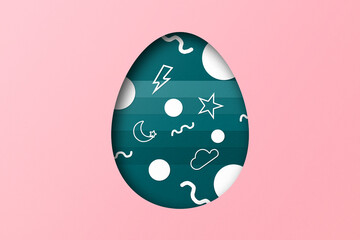 Green and pink paper cuts form an Easter egg pattern. overlay paper