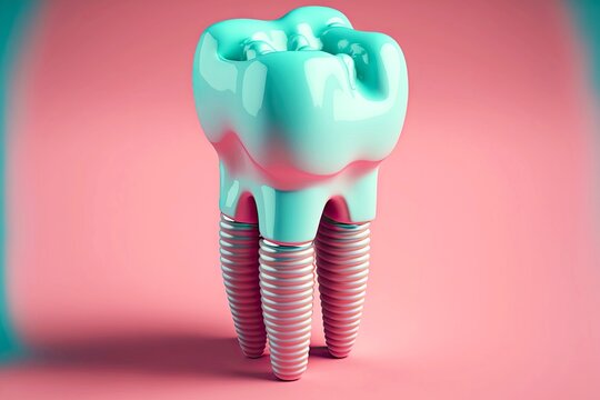Three-dimensional image of tooth for dental implantology with four pins, created with generative ai