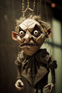 Generative AI of a scary puppet at Halloween. 