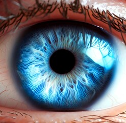 macro close up of human iris, eye color blue - 584688172