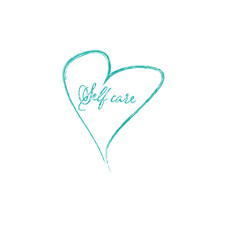 Handwritten heart in green with self care written inside. PNG file