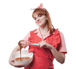 Retro style housewife preparing a homemade sweet